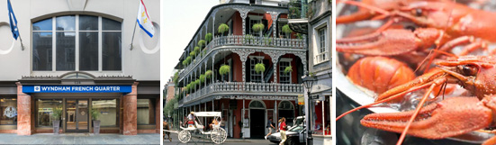 New Orleans Wyndham hotel, french quarter, crawfish boil