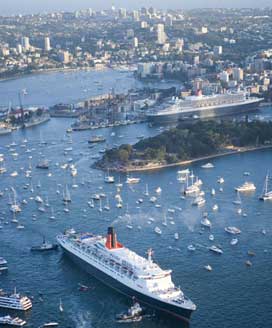 Queen Mary2 and Queen Elizabeth cross paths in Australia