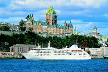 Silverseas Cloud on the St. Lawrence River - View of the Chateau Frontenac towers